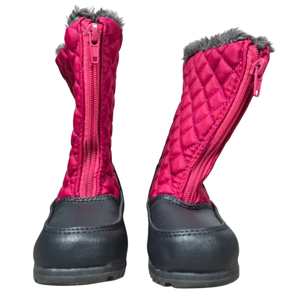 Kids Toddler Girl Pink Quilted‎ Winter Snow Boots Faux Fur Lined Zip Up Size 9